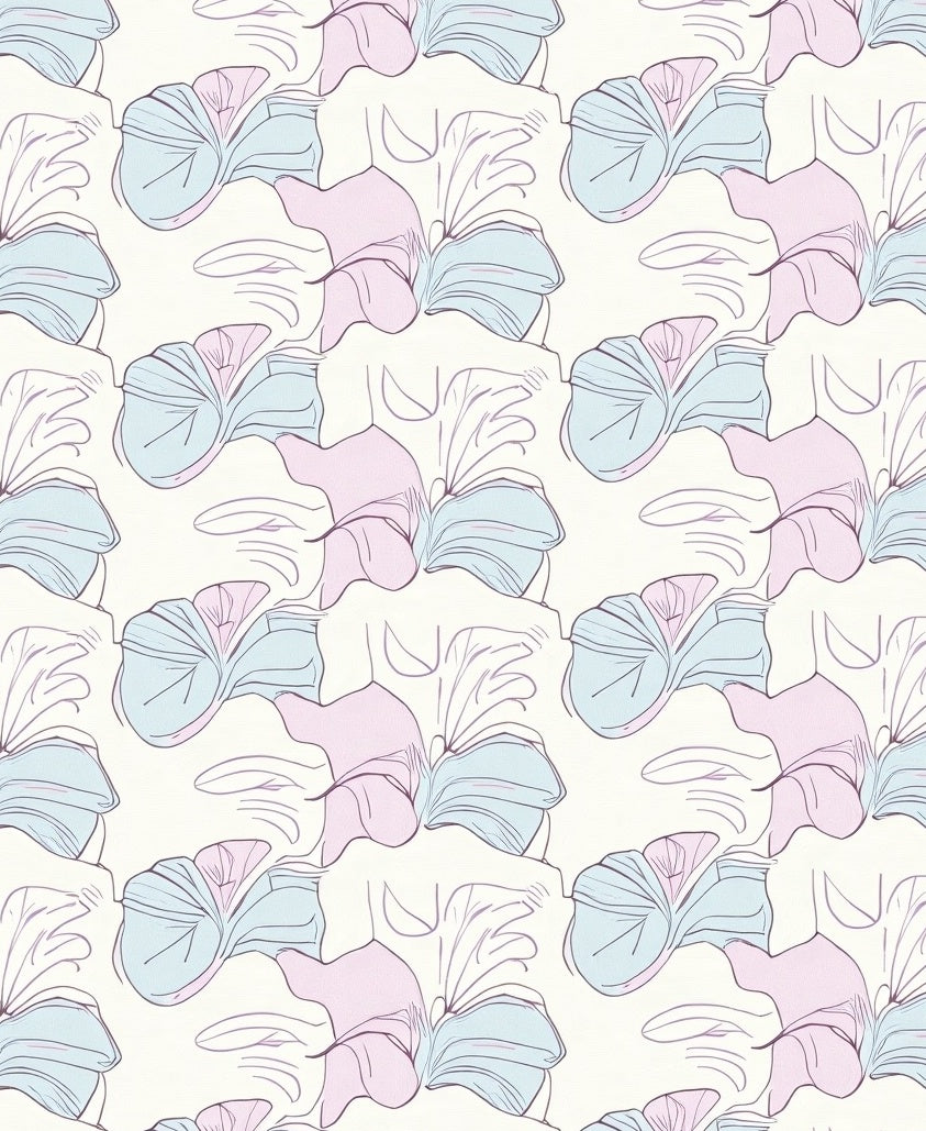 Soft Pastel Floral Line Art Rug