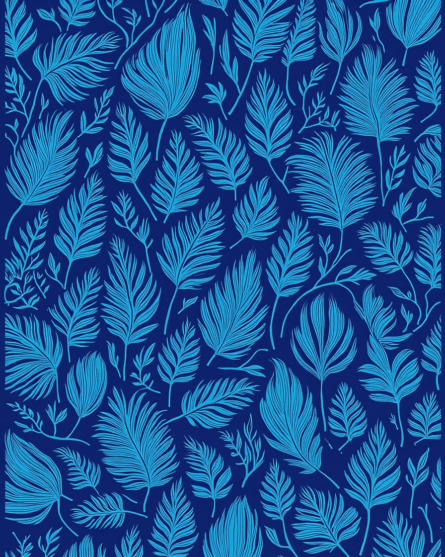 Shades of Blue Leaf Pattern Design Rug