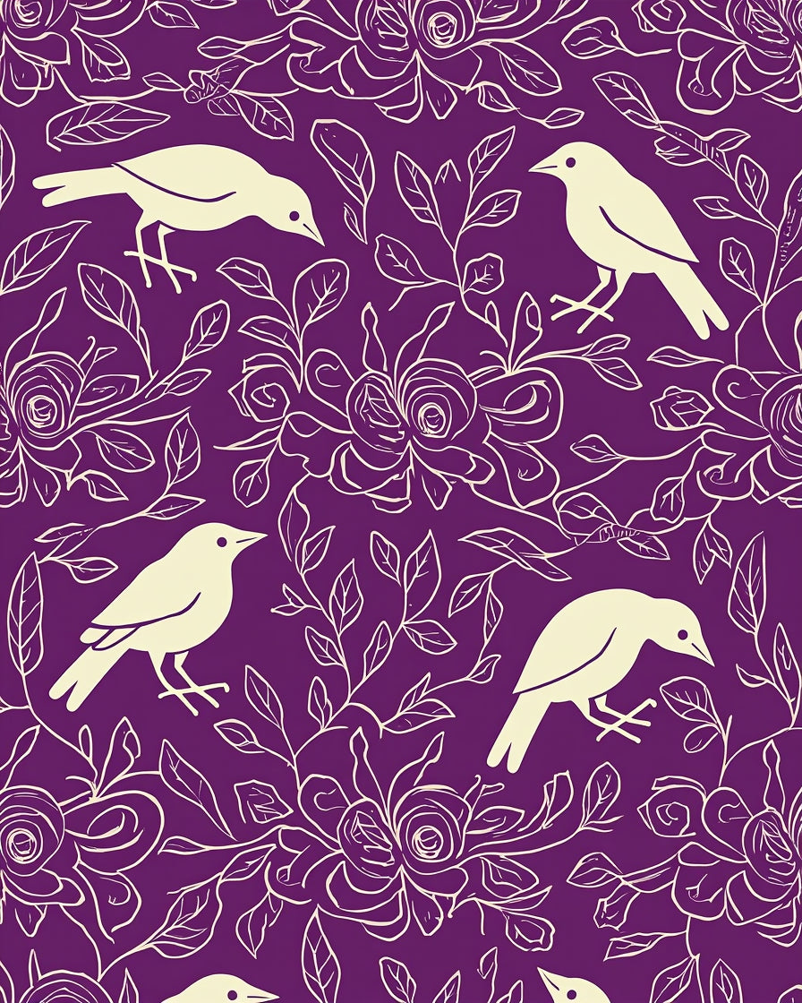 Whimsical Bird Garden Outline Design Rug
