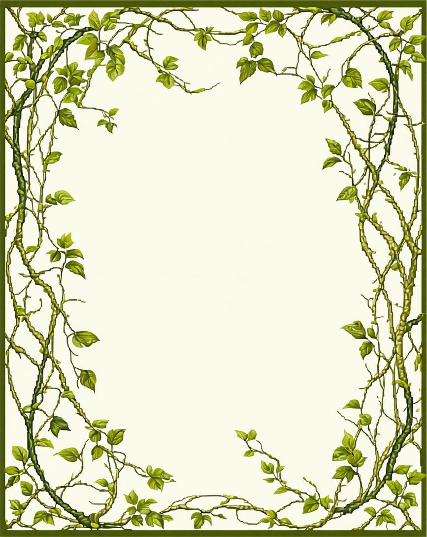 Green Vine Botanical Border Design Rug