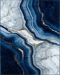 Deep Blue Marble Veined Gold Accent Rug