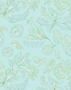 Light Aqua Tropical Leaf Pattern Rug