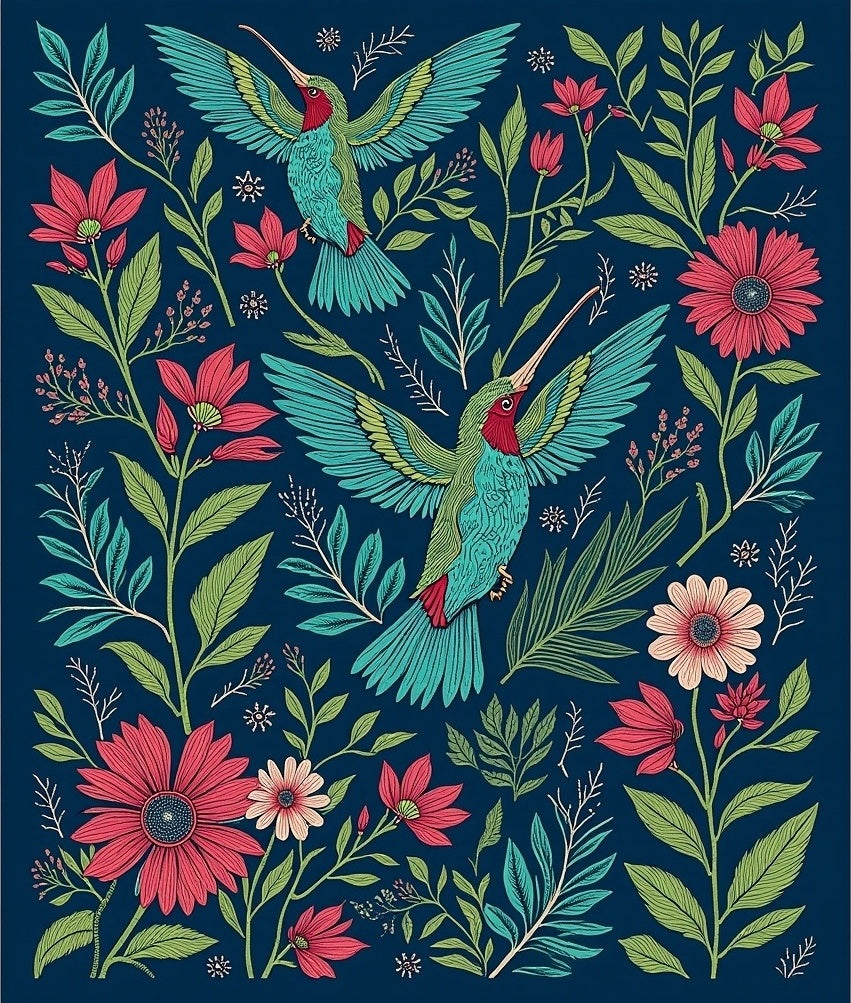 Hummingbirds and Tropical Flowers Pattern Rug