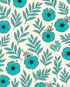 Teal Floral Leaf Pattern Rug