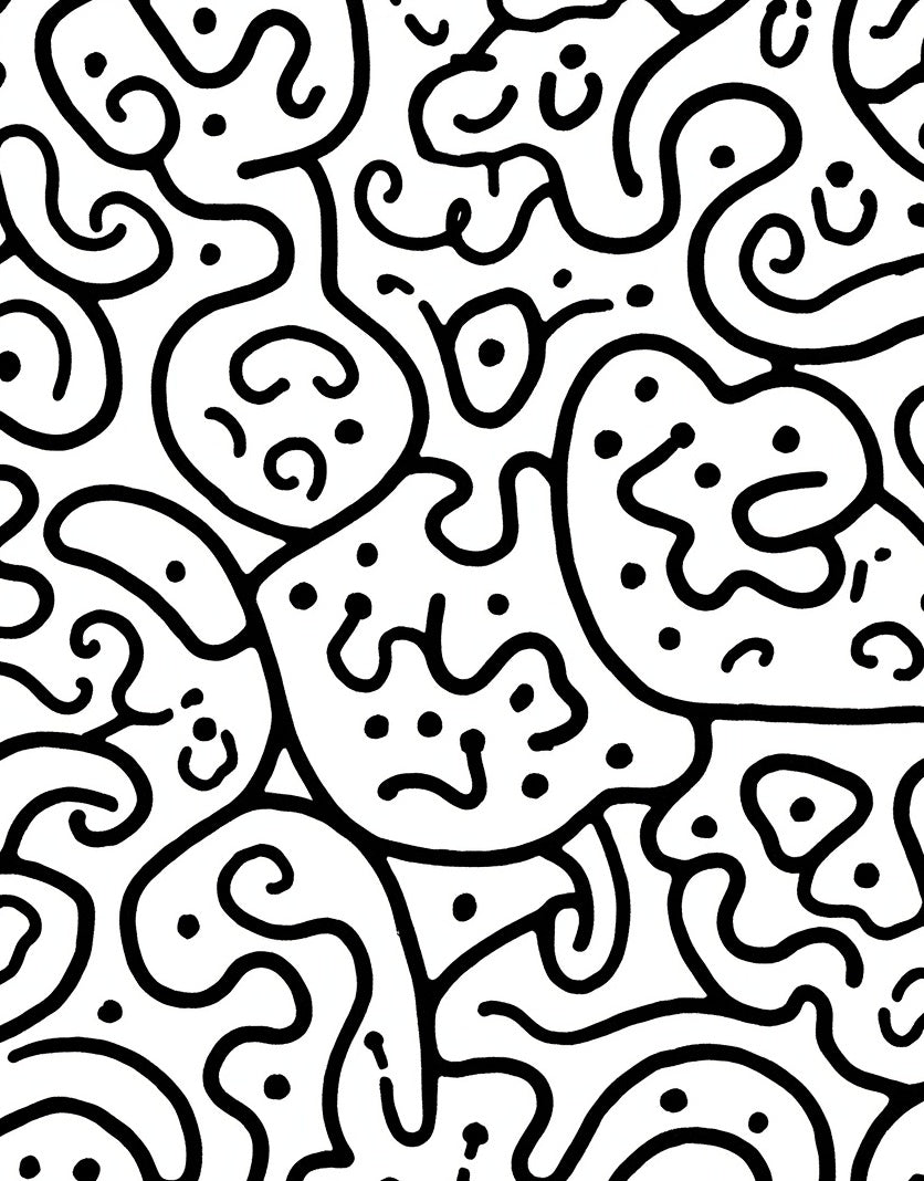 Abstract Black White Doodle Pattern Rug
