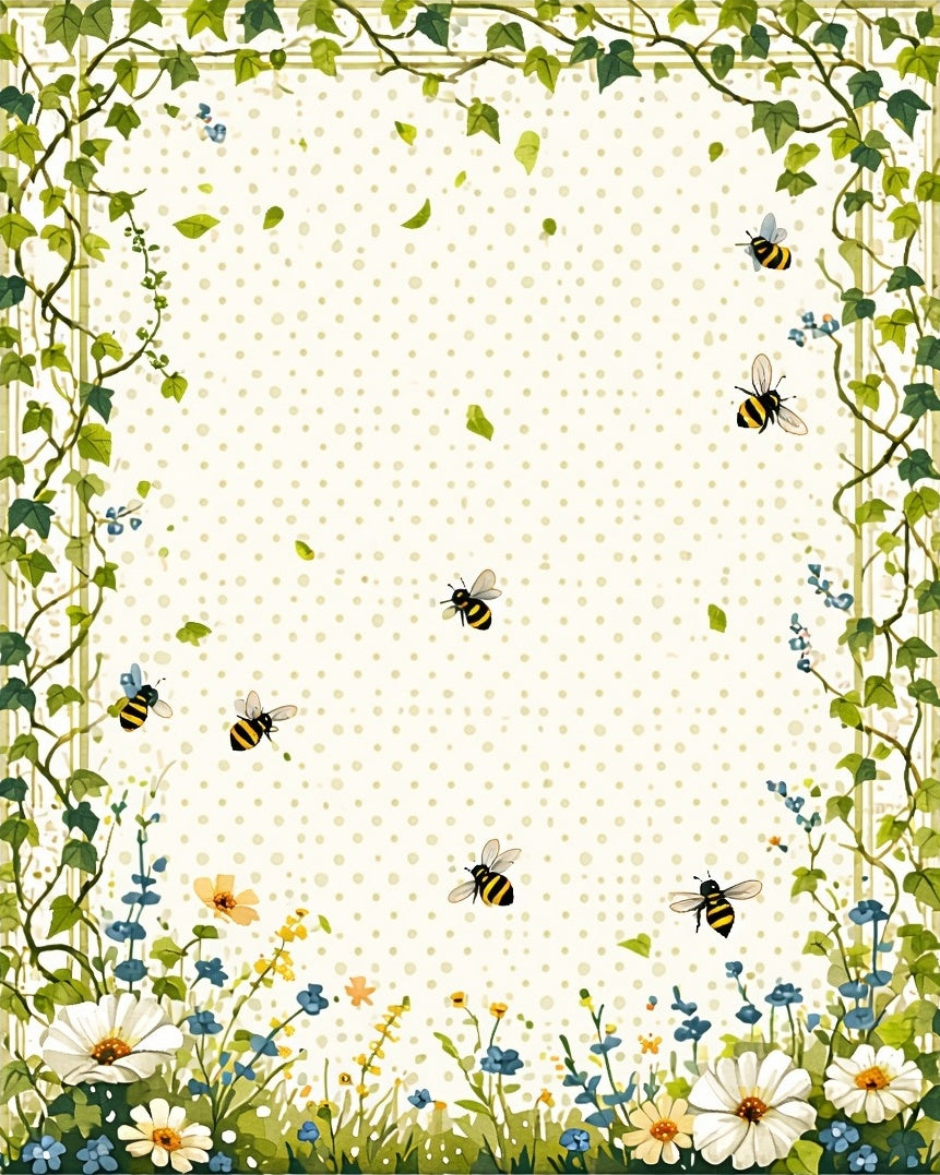 Whimsical Bees Floral Garden Pattern Rug
