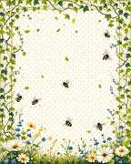 Whimsical Bees Floral Garden Pattern Rug