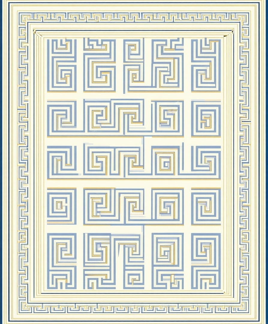 Geometric Greek Key Maze Style Rug