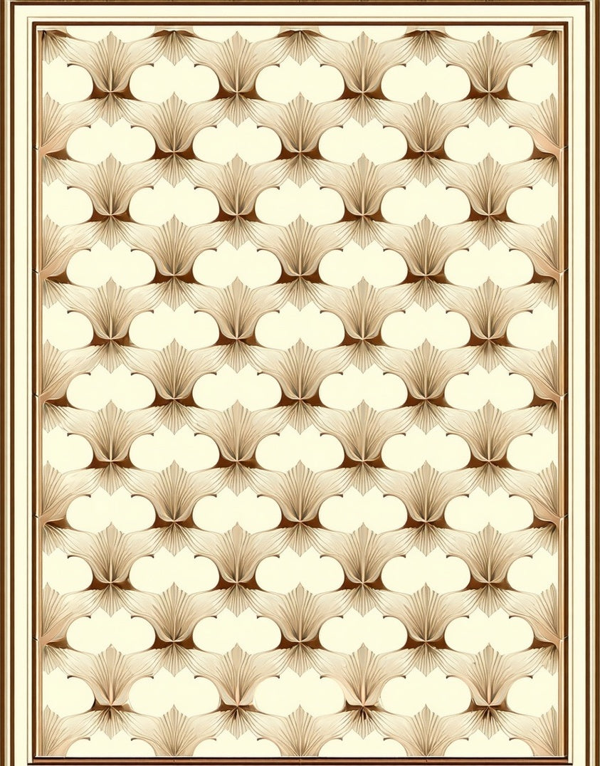 Elegant Gold Art Deco Fan Pattern Rug