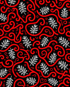 Bold Red Swirl Fern Black Rug