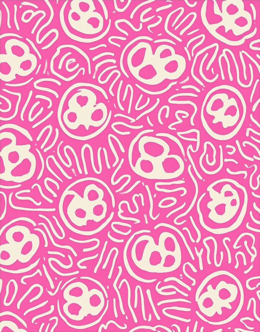 Vibrant Pink And Cream Scribble Circles Rug