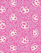 Vibrant Pink And Cream Scribble Circles Rug