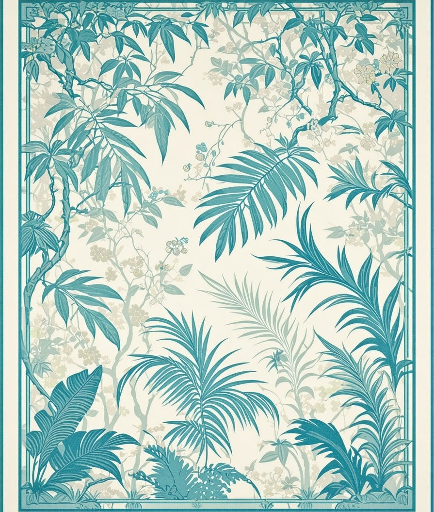 Tropical Teal Leaf Pattern Rug