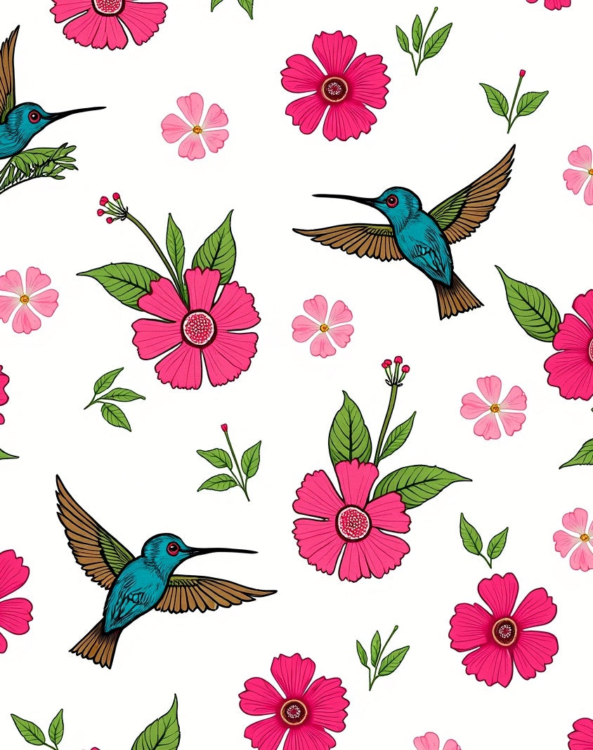 Whimsical Hummingbird Fuchsia Floral Pattern Rug