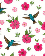 Whimsical Hummingbird Fuchsia Floral Pattern Rug