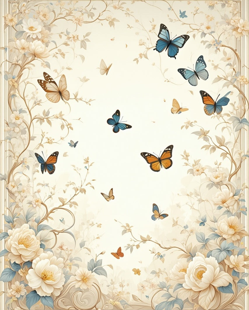 Delicate Floral Butterfly Pattern Rug