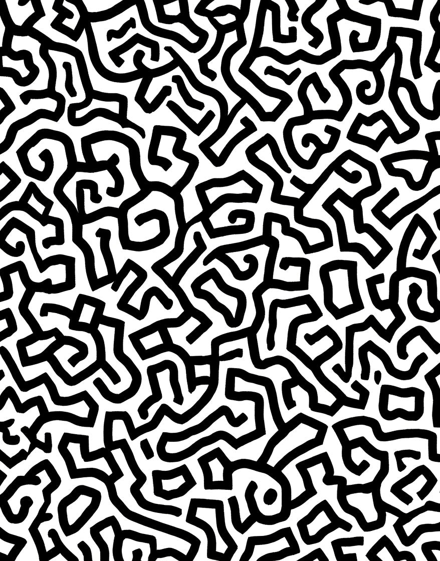 Bold Black White Maze Pattern Rug