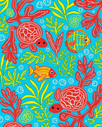 Sea Turtle Fish Coral Collection Rug