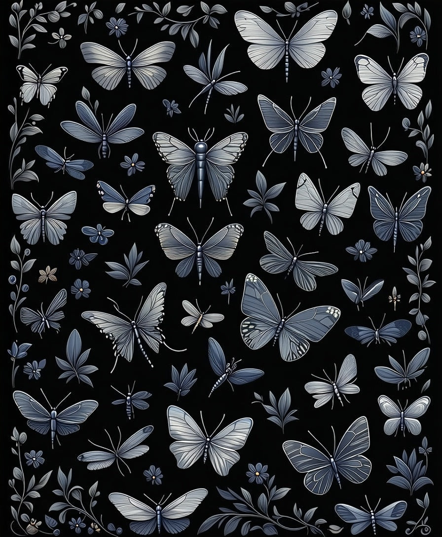 Gray Butterfly Floral Pattern Design Rug