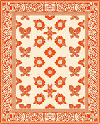 Orange Floral Butterfly Border Pattern Rug