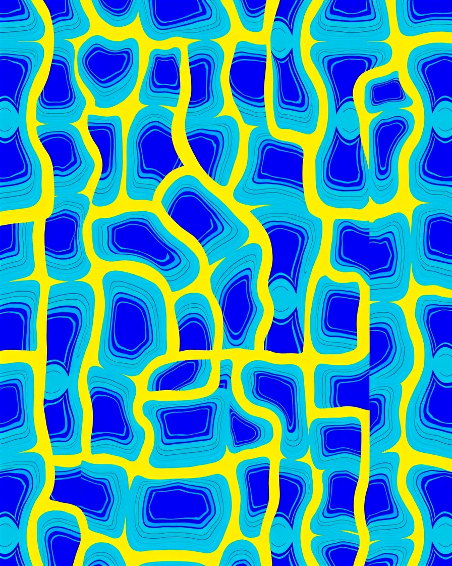 Vibrant Yellow Blue Abstract Organic Pattern Rug