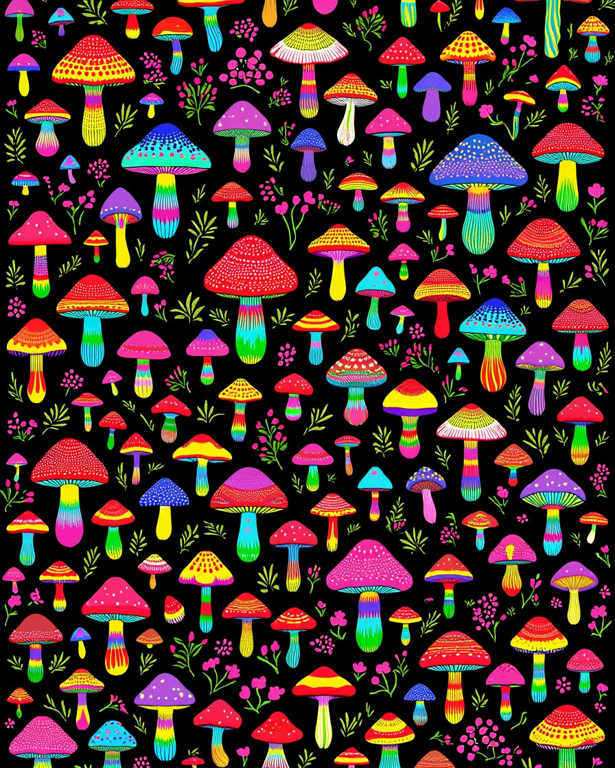 Psychedelic Mushroom Pattern Rainbow Rug