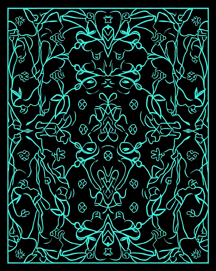 Abstract Teal Floral Swirl Design Rug