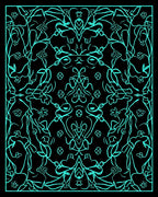 Abstract Teal Floral Swirl Design Rug