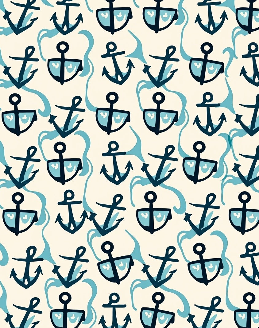 Nautical Anchor Wave Pattern Rug