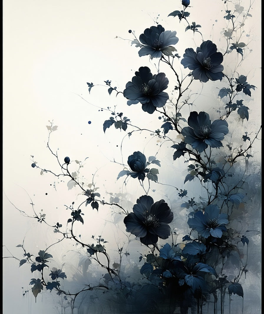 Dark Floral Vine Painting Style Rug