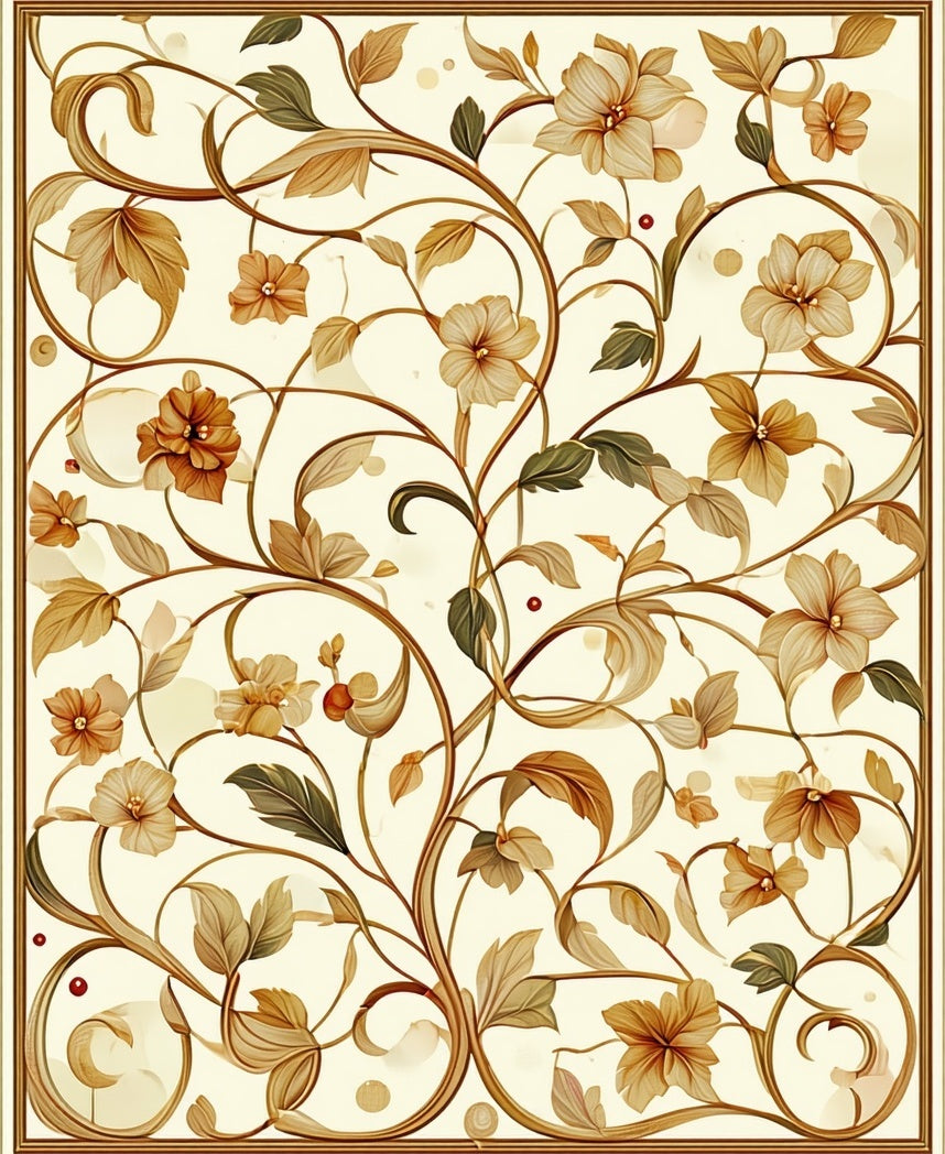 Vintage Floral Scrollwork Nature Pattern Rug