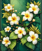 White Tropical Floral Lush Green Design Rug