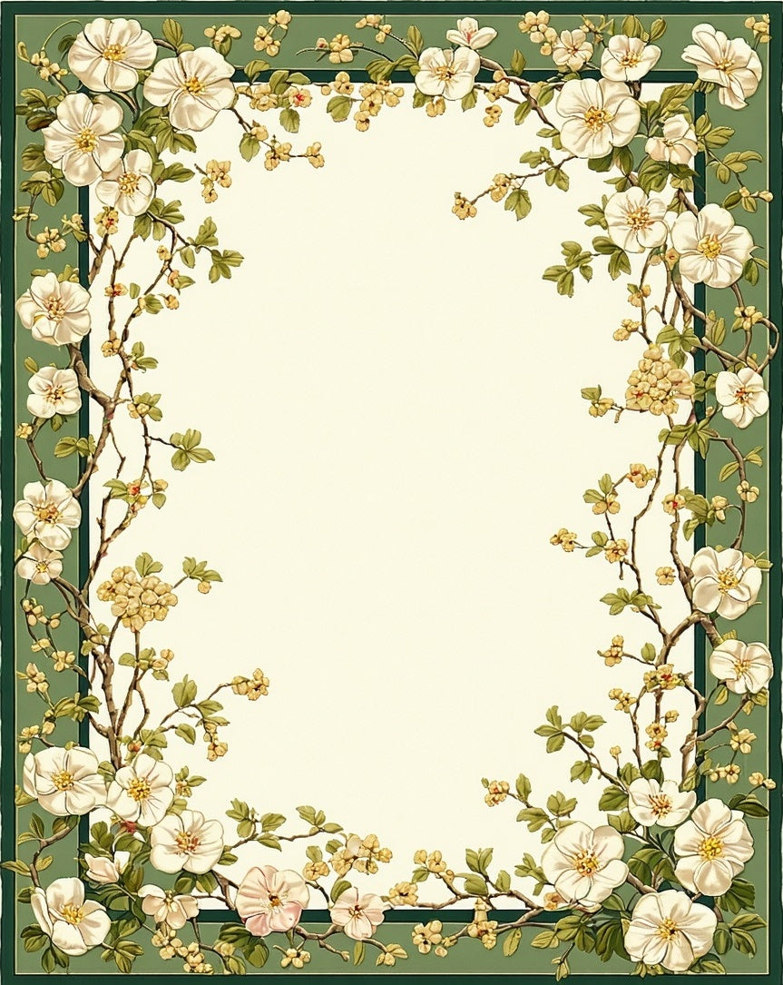 White Floral Branch Frame Design Rug