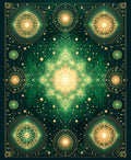 Emerald and Gold Celestial Mandala Rug