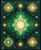 Emerald and Gold Celestial Mandala Rug