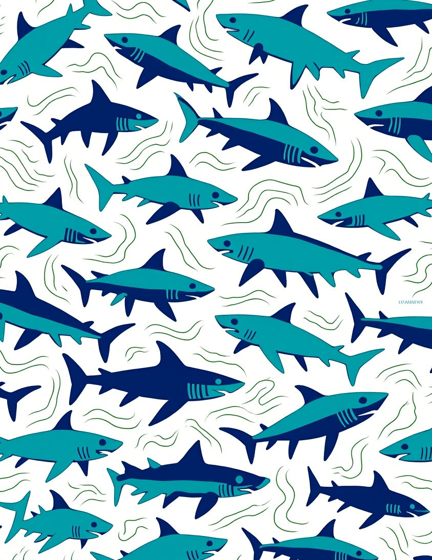 Marine Blue Teal Shark Pattern Rug