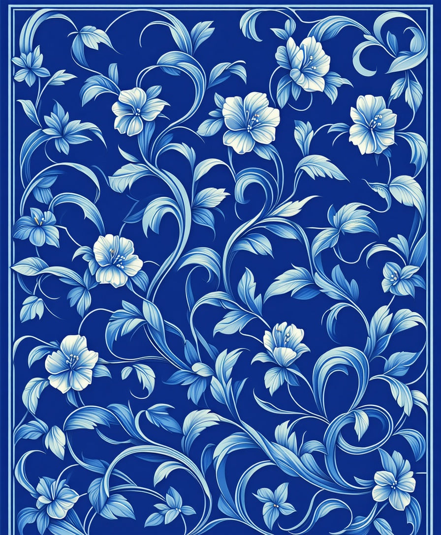 Elegant Blue Floral Vine Pattern Rug