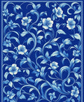 Elegant Blue Floral Vine Pattern Rug