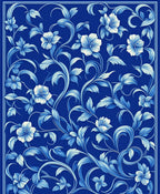 Elegant Blue Floral Vine Pattern Rug