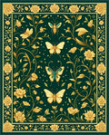 Gold Green Butterfly Floral Design Rug
