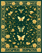 Gold Green Butterfly Floral Design Rug