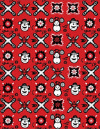 Red White Black Snowman And Star Rug