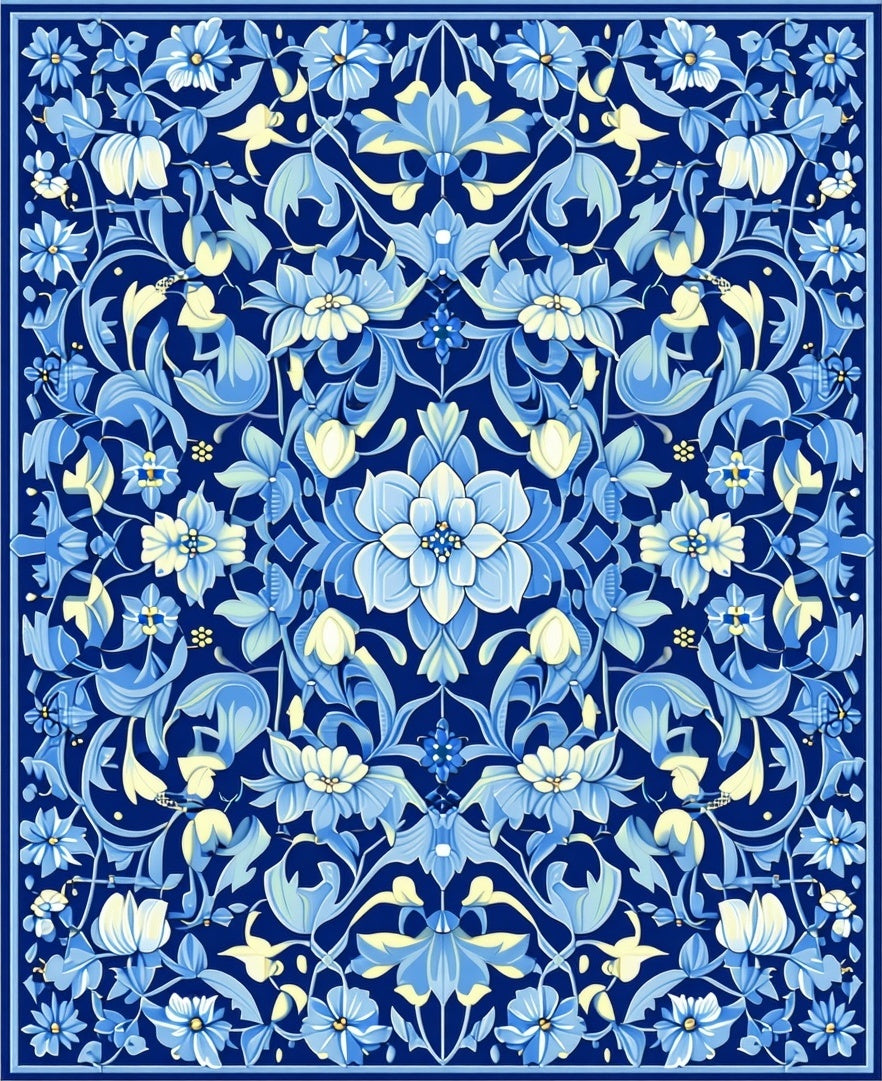 Splendid Blue Floral Meadow Pattern Rug