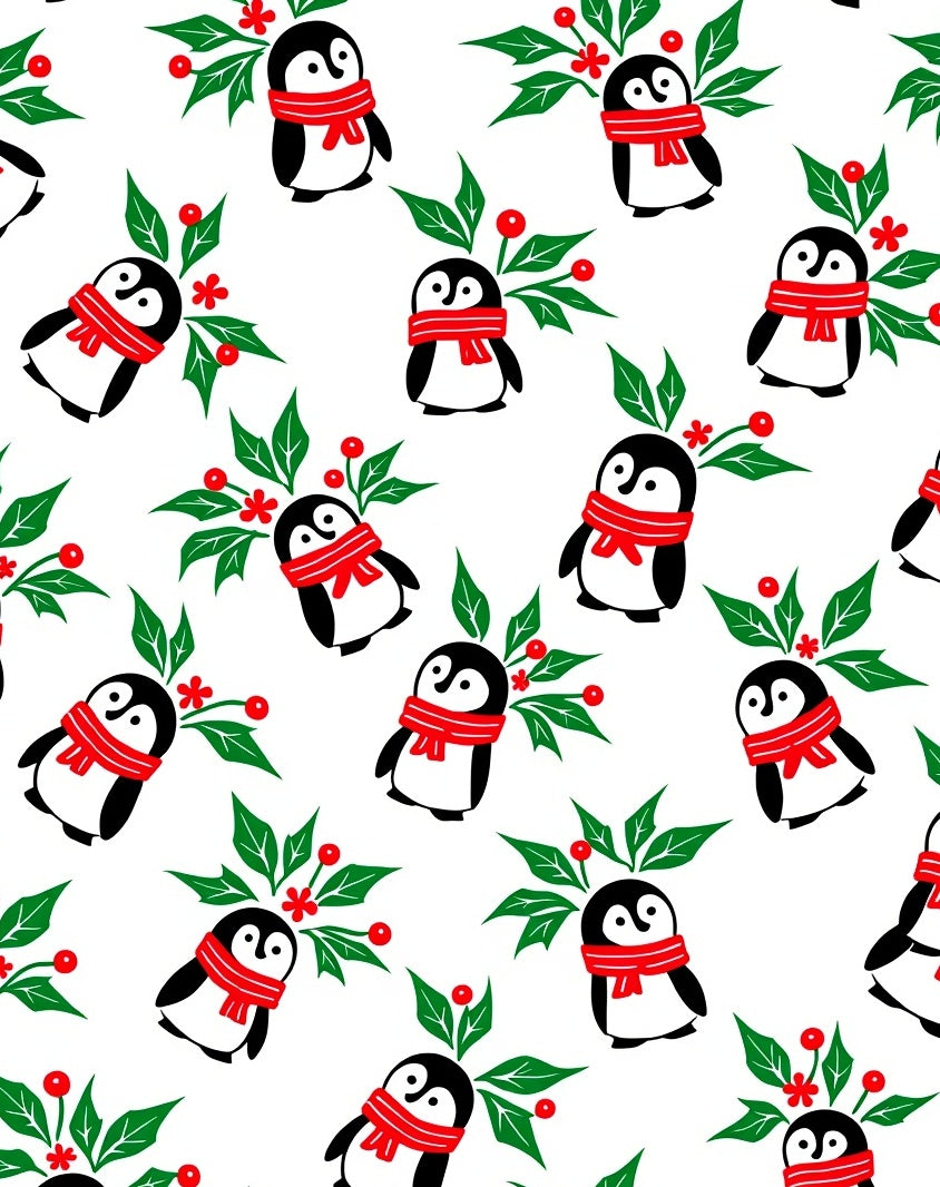 Cute Penguin Holly Berry Garland Rug