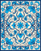 Elegant Blue Floral Art Nouveau Rug