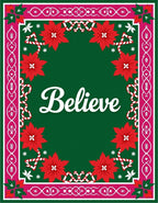 Festive Pink Holly Poinsettia Ribbon Rug