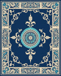Floral Medallion Bordered Deep Blue Design Rug