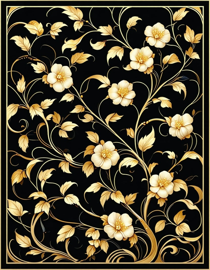 Elegant Gold Floral Nature Pattern Rug