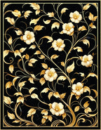 Elegant Gold Floral Nature Pattern Rug