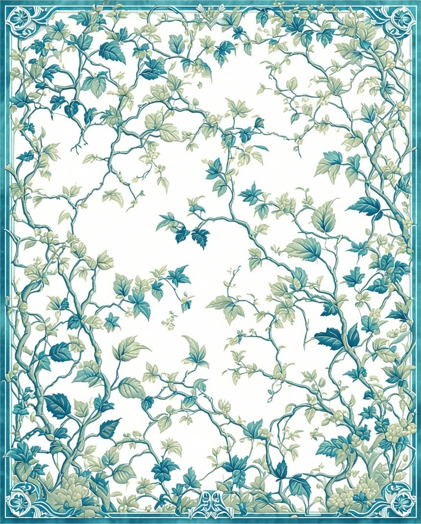 Teal Sage Vine Pattern Rug